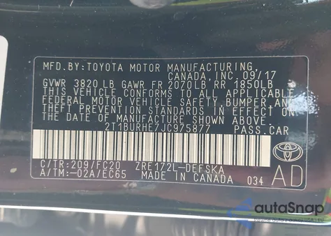 2018 Toyota Corolla Se from USA, damaged, VIN 2T1BURHE7JC975877